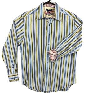 Robert Graham Men's Button Up Striped Reverse Cuff Shirt Multi-Color Size XL